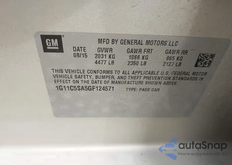 2016 Chevrolet Malibu Limited Lt из США, поврежденный, VIN 1G11C5SA5GF124571